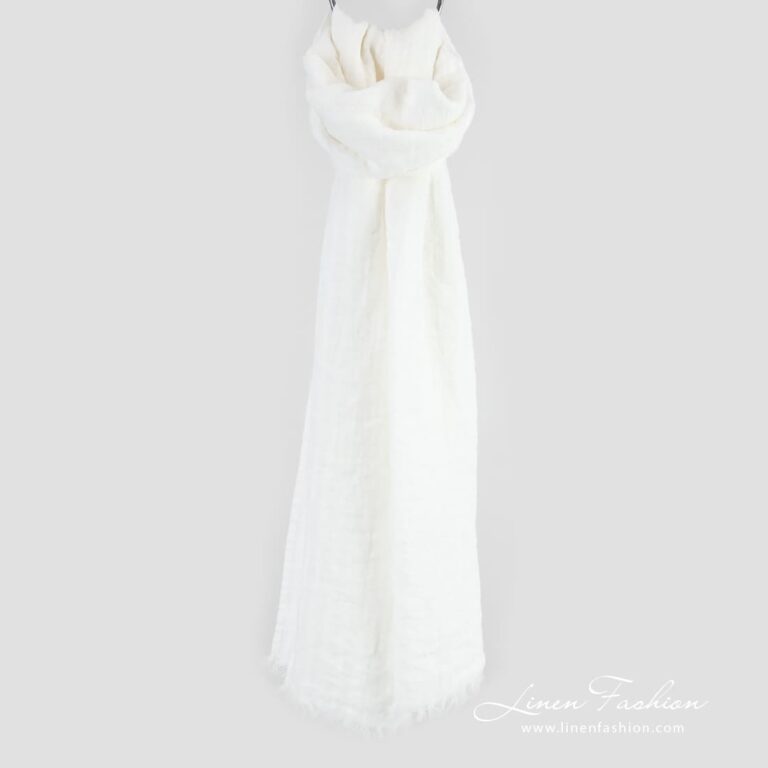 COPEN white linen shawl in openweave stripes