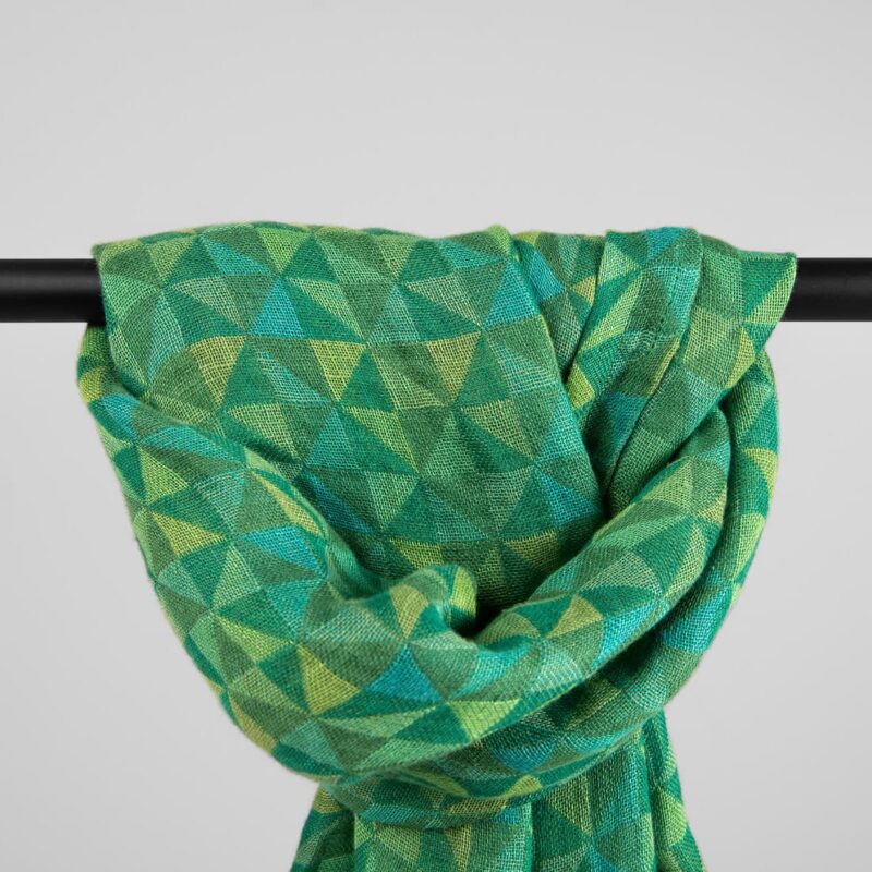 Washed linen green shawl, geometric pattern