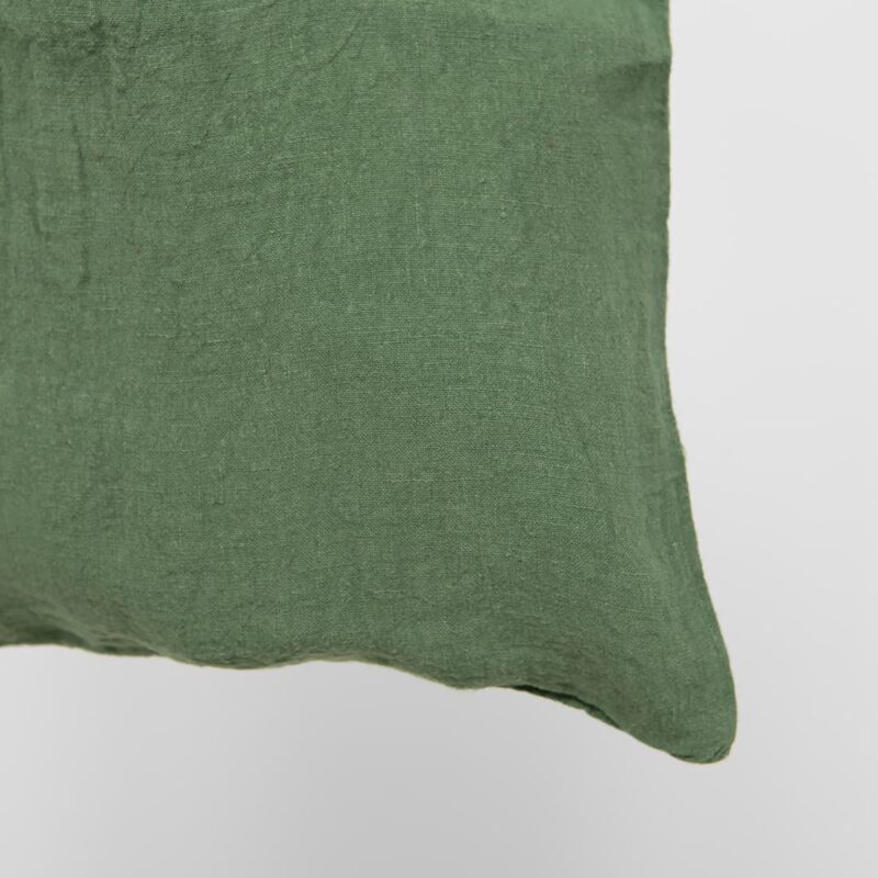 Green washed linen shopping bag/tote close up detail
