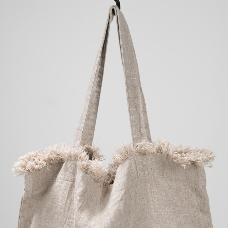 natural washed linen bag with fringes