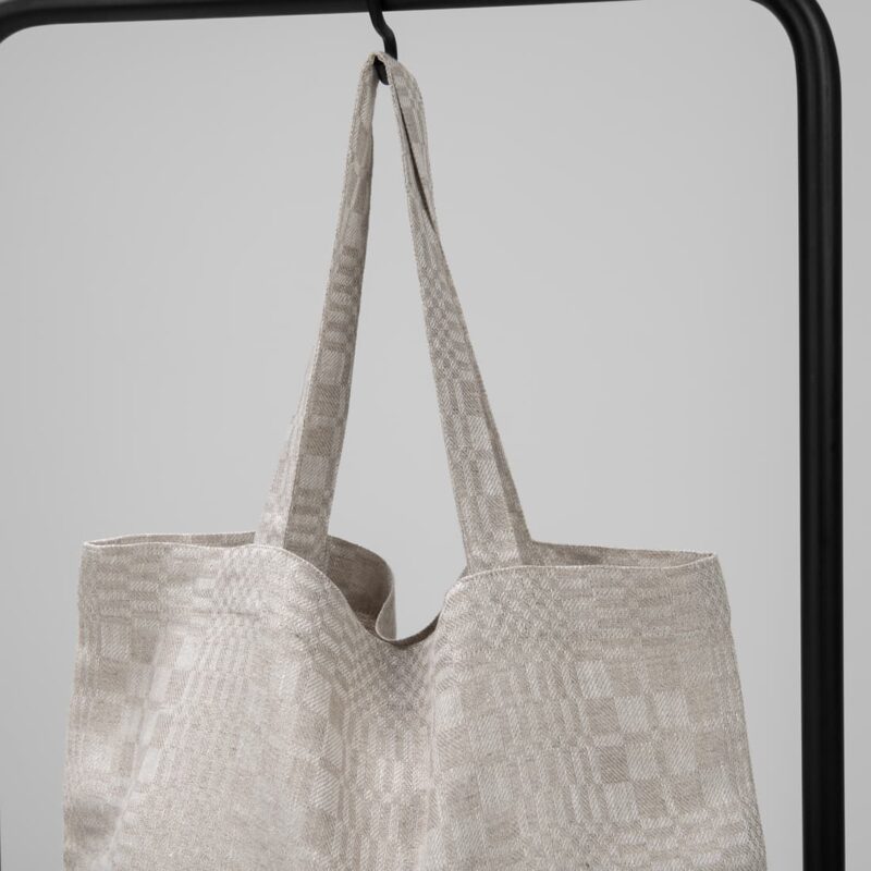 natural checked linen bag with handles