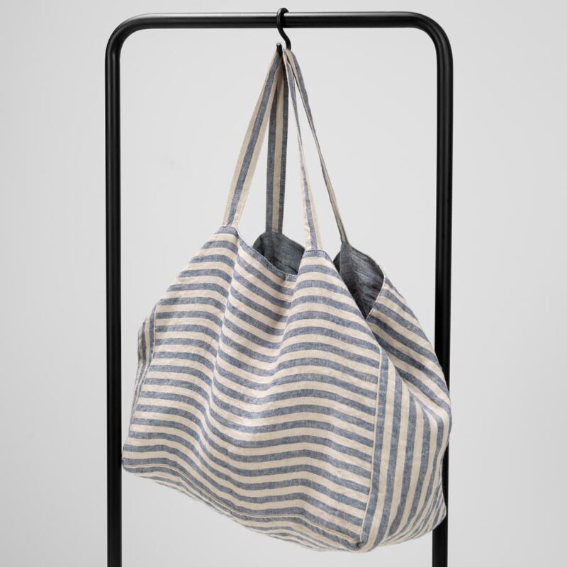 blue striped linen bag