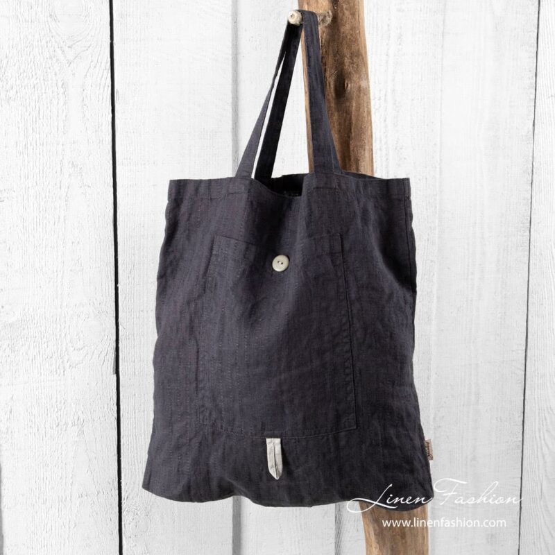 Dark grey linen tote bag, saga.