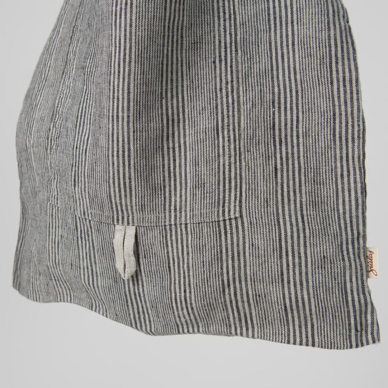 Grey striped linen tote bag with front pocket