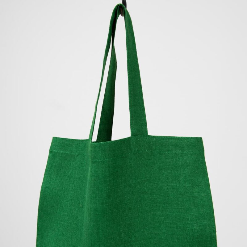 green linen bag with handles