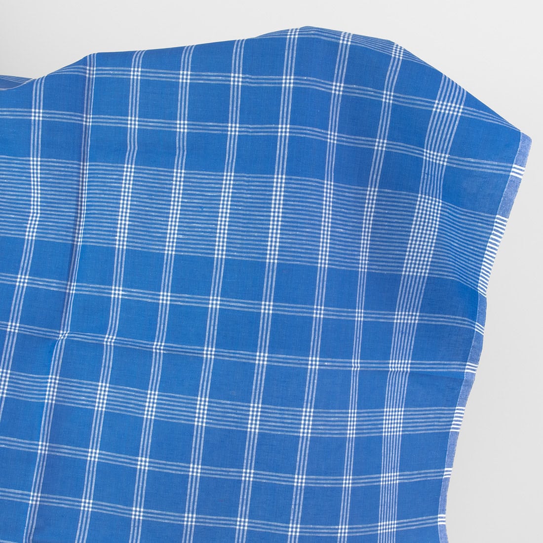 Blue checked linen cotton fabric