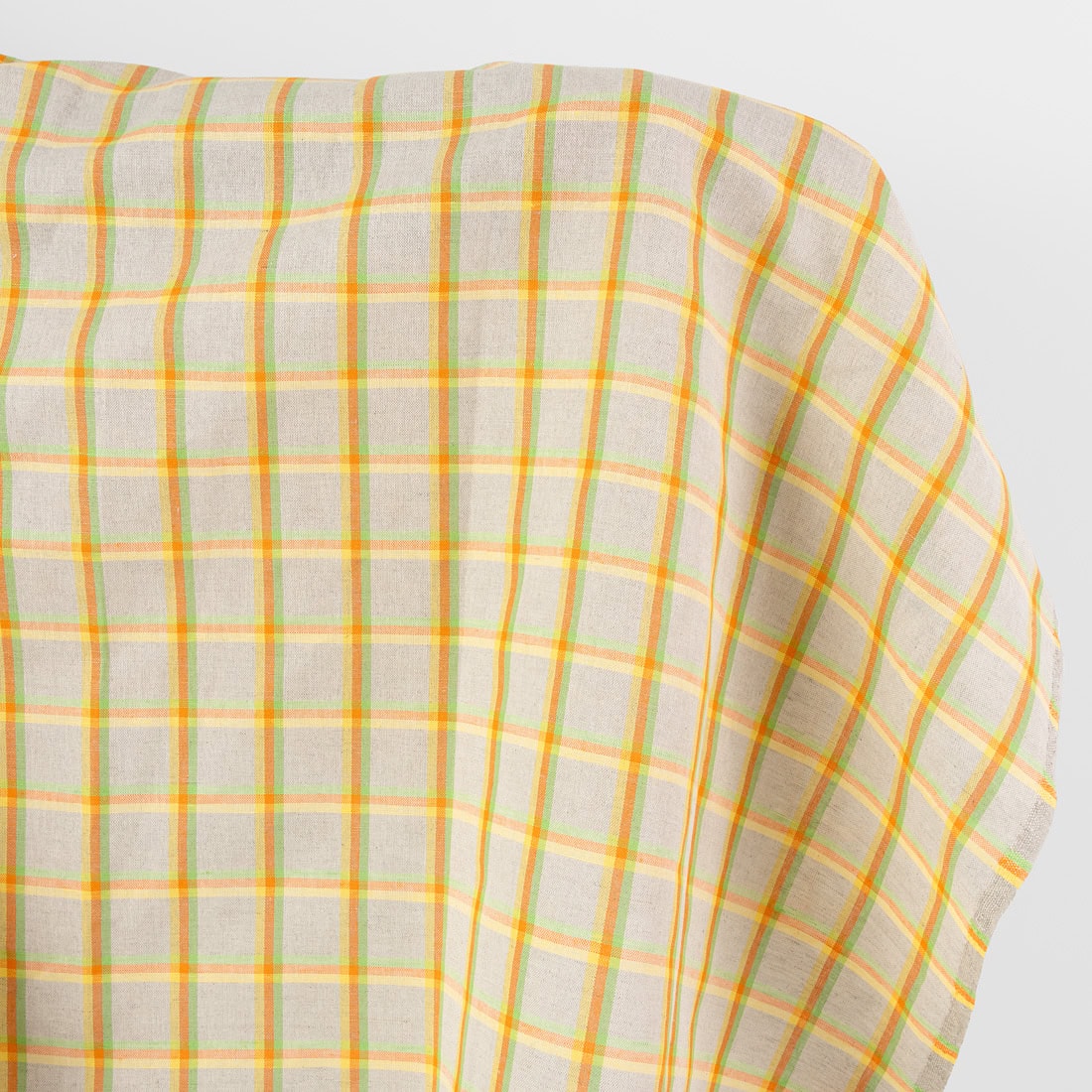 Grey linen cotton fabric in colourful checks
