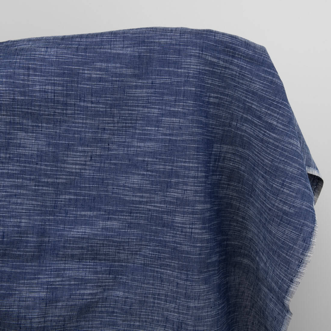 Dark blue linen cotton fabric in white stripes