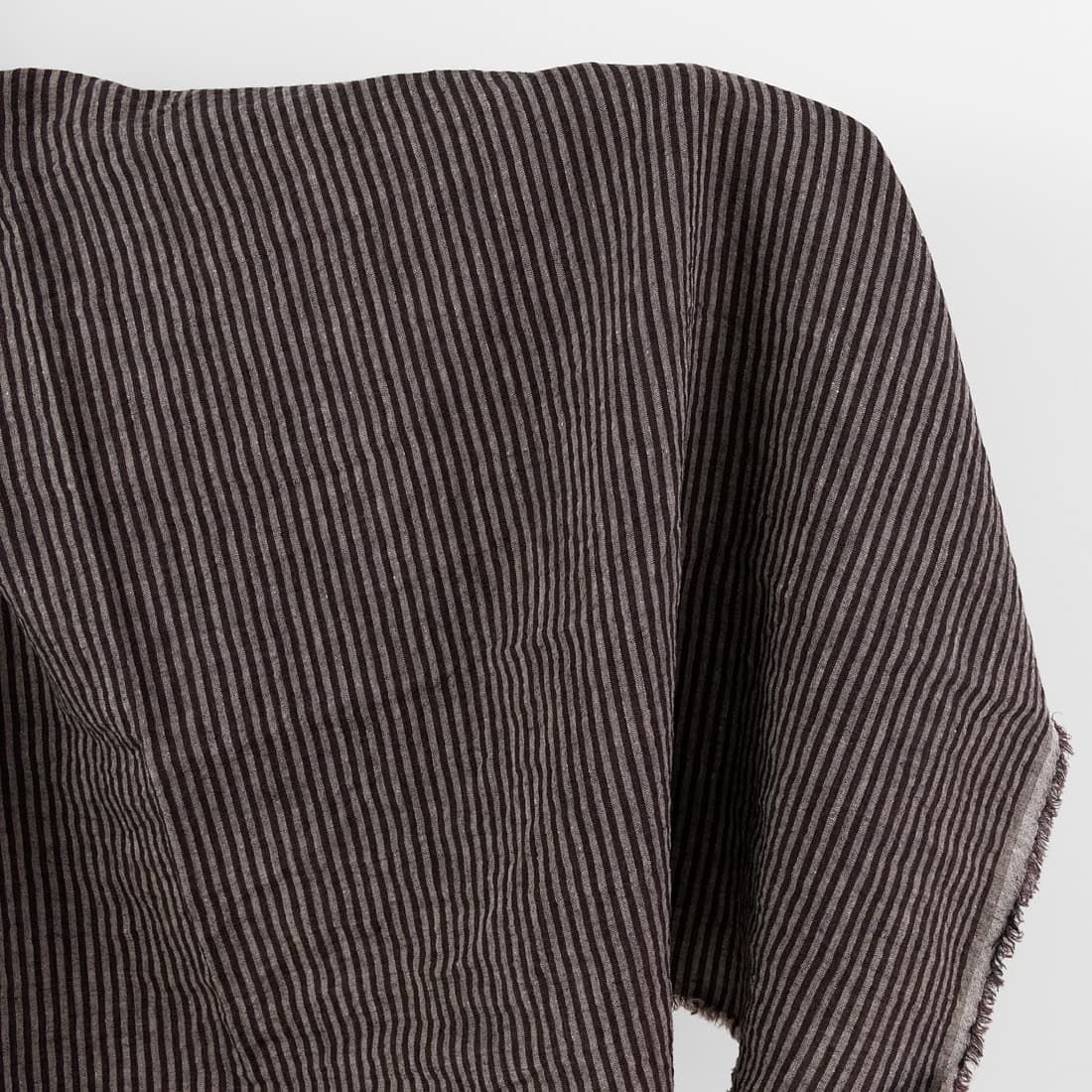 Brown striped linen wool blend fabric, washed