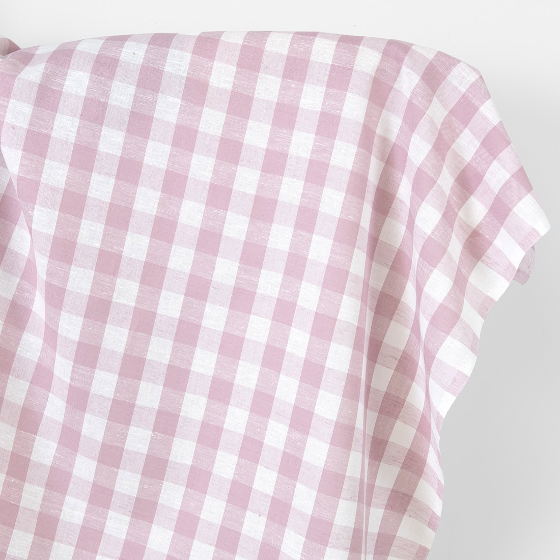 Linen cotton fabric white and pastel lilac checks