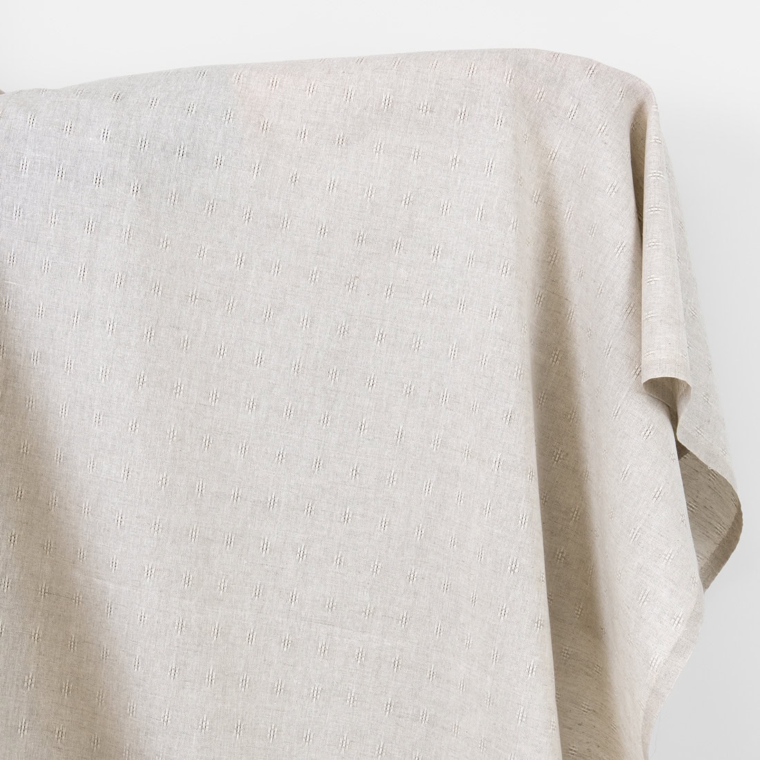 Linen cotton fabric beige with openwork pattern