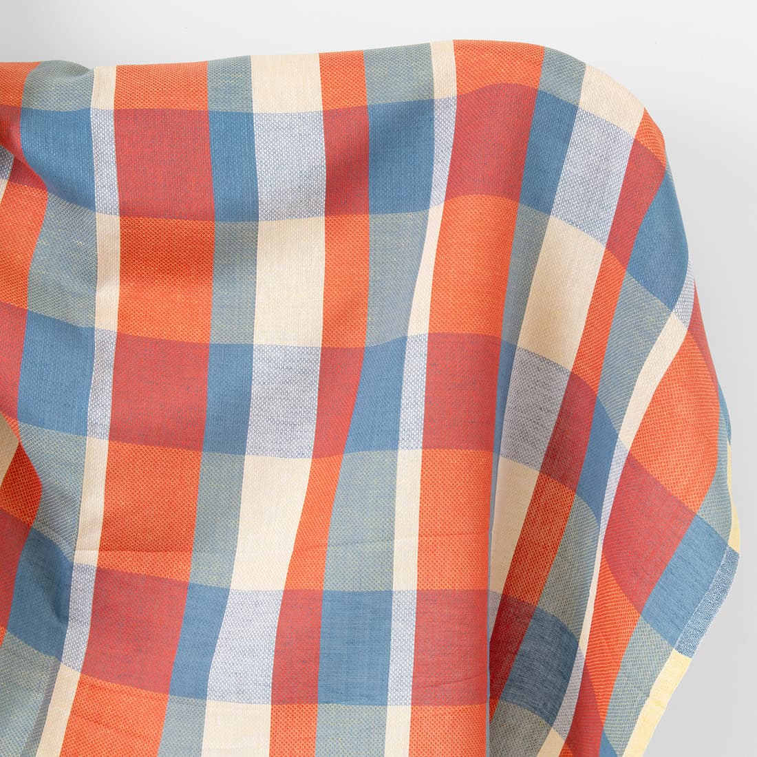Linen cotton fabric blue red yellow checks
