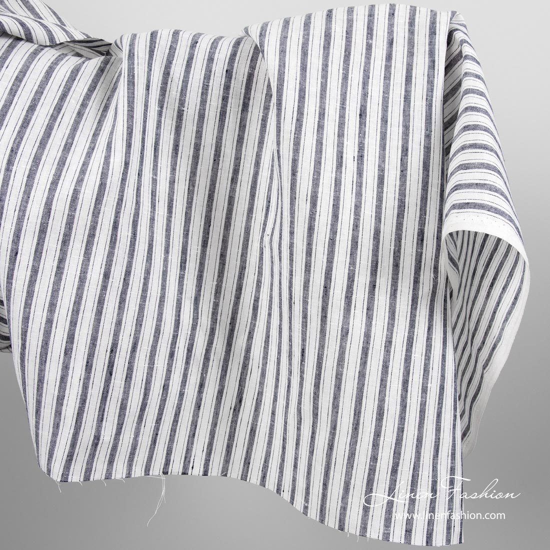 Linen fabric with dark blue stripes