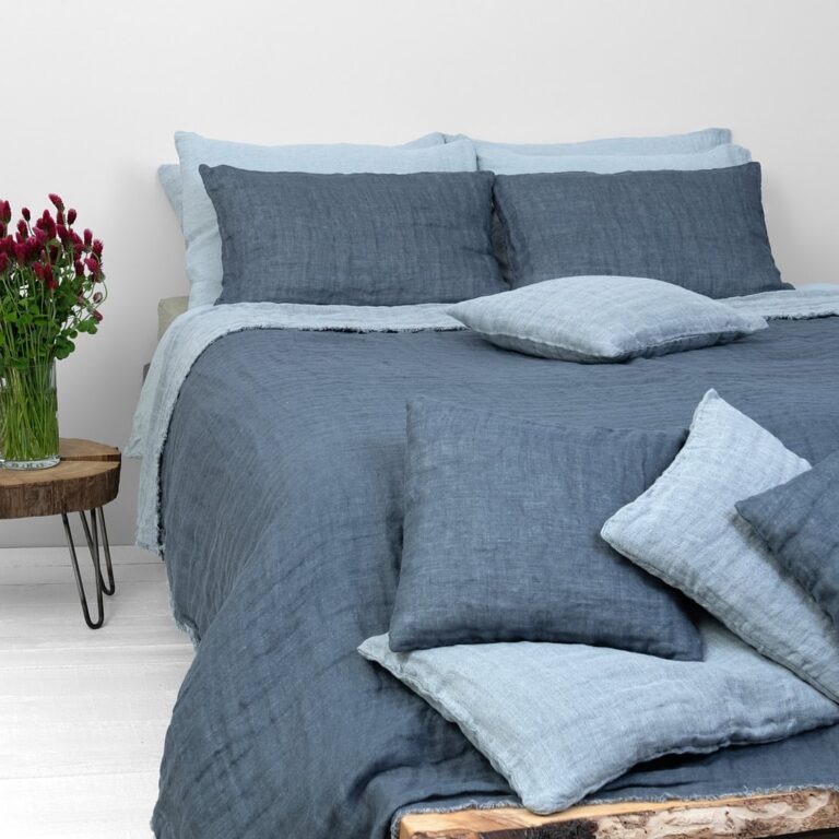 Grey linen bedspread