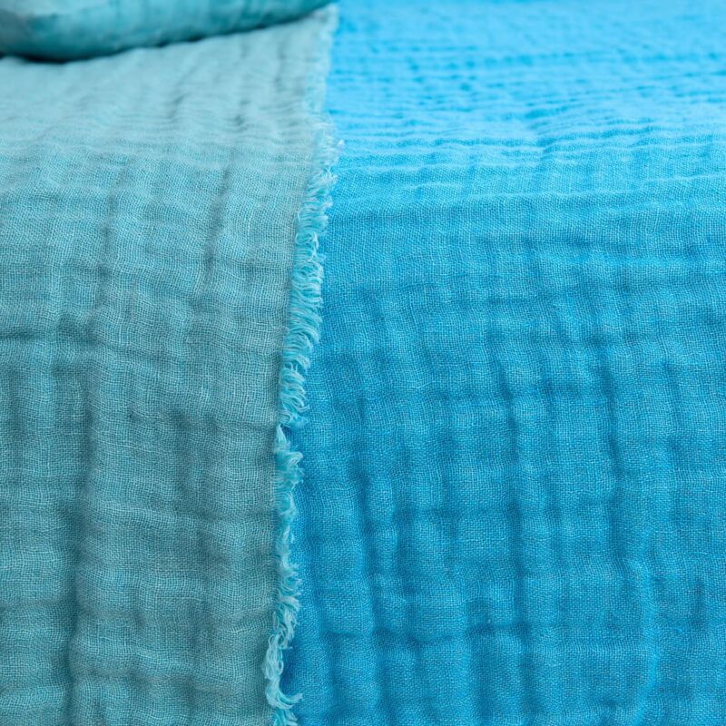 Blue green linen bedspread, pure linen