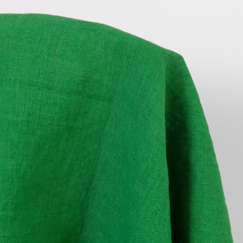 Linen fabric emerald green colour, washed, softened