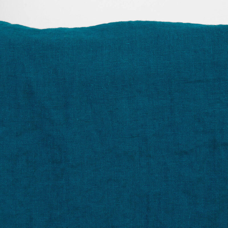 Linen fabric dark greenish-blue turquoise, washed