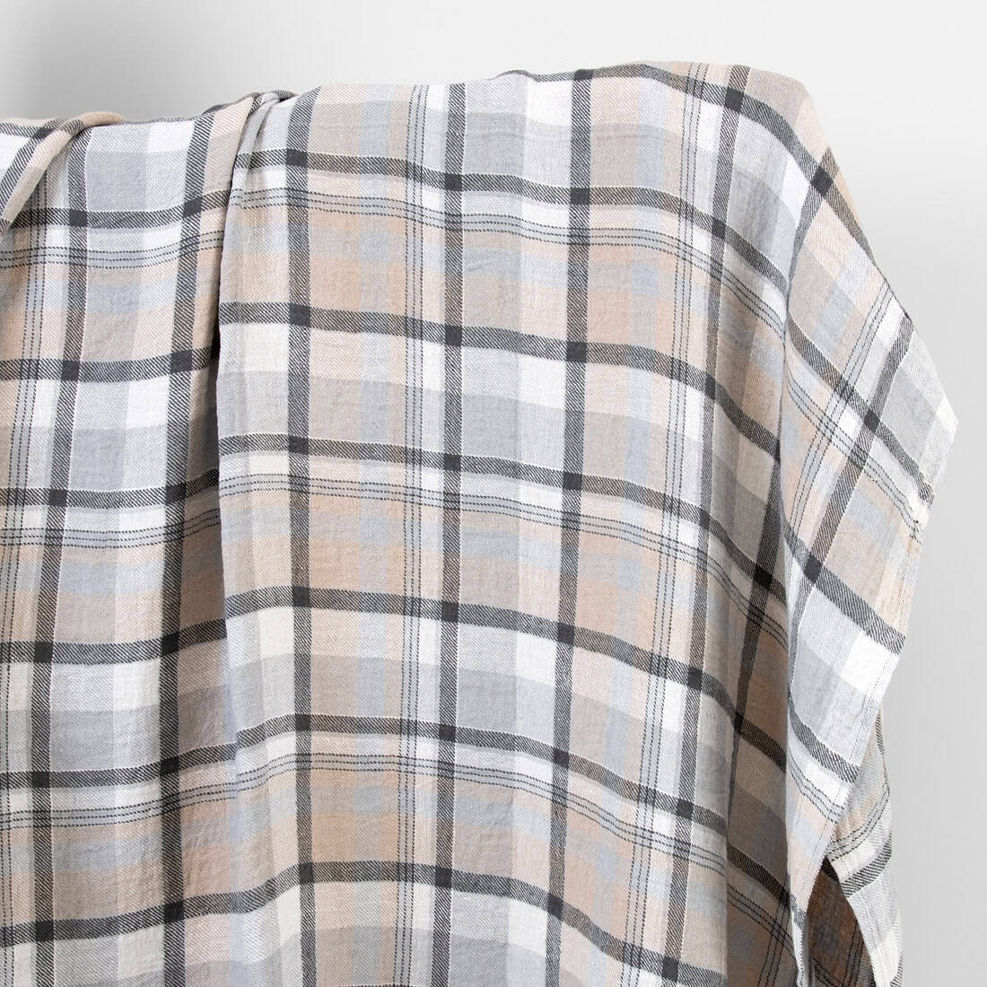 Heavy linen fabric checked light and dark grey ,washed