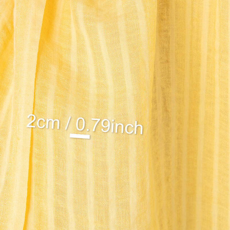 Lightweight linen fabric yellow transparent stripes, washed, with measurements