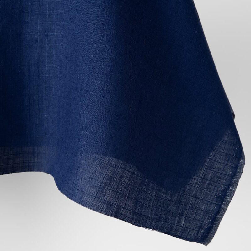 Linen fabric dark ink blue with checks, pure linen
