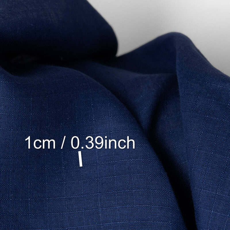 Linen fabric dark ink blue with checks, with measurements