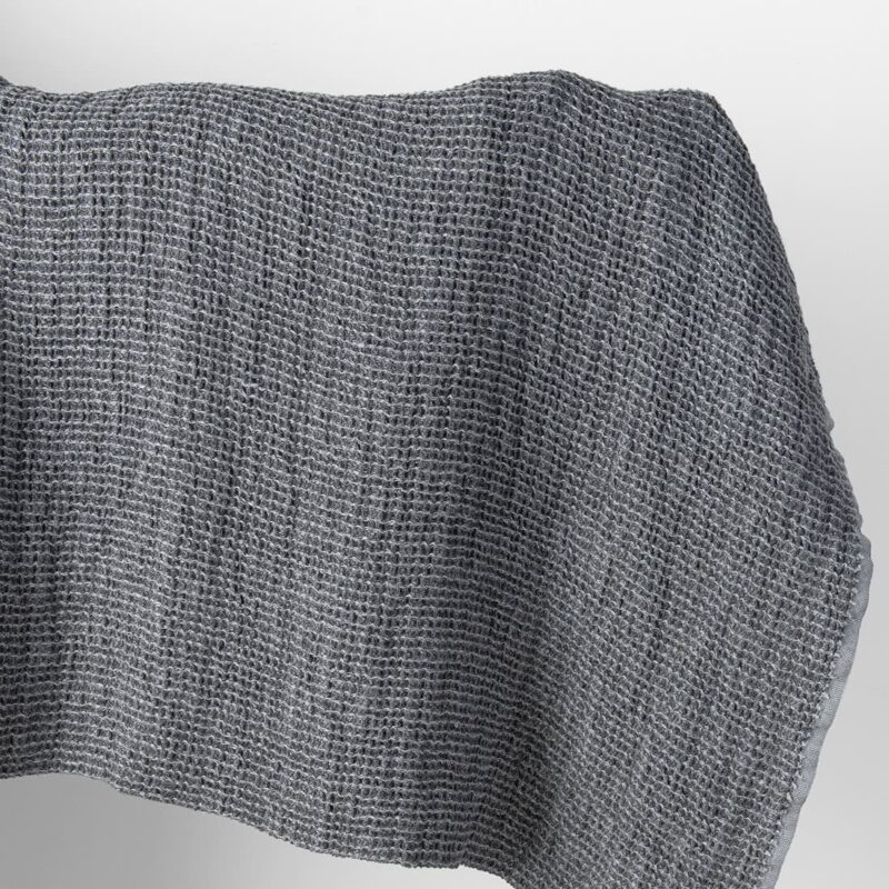 Heavy linen fabric grey waffle, washed