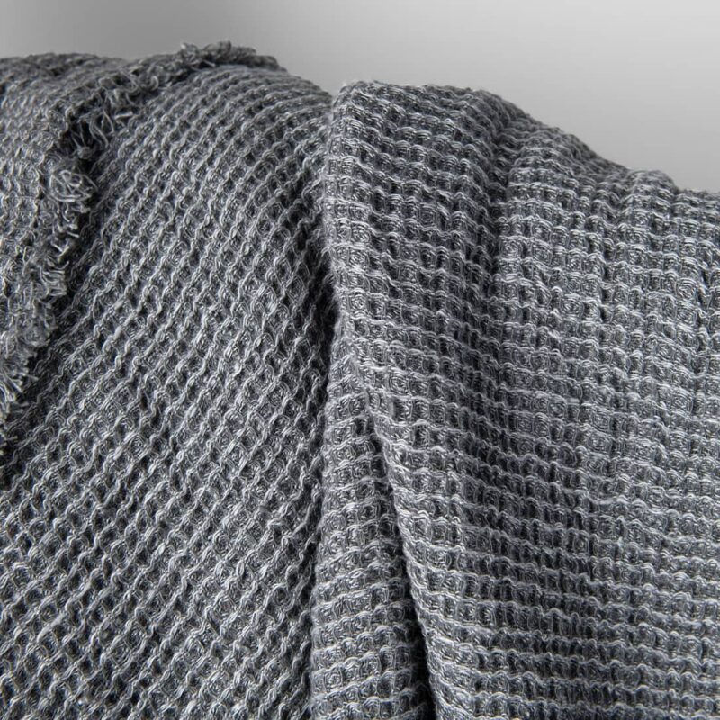 Heavy linen fabric grey waffle, washed, pure linen