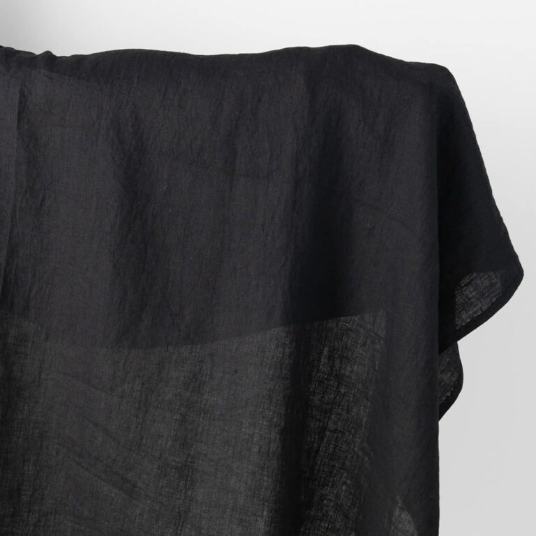 Linen fabric plain black, washed