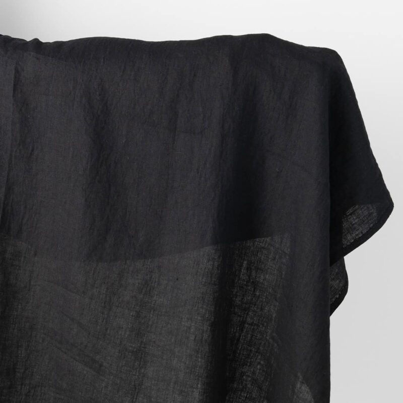Linen fabric plain black, washed