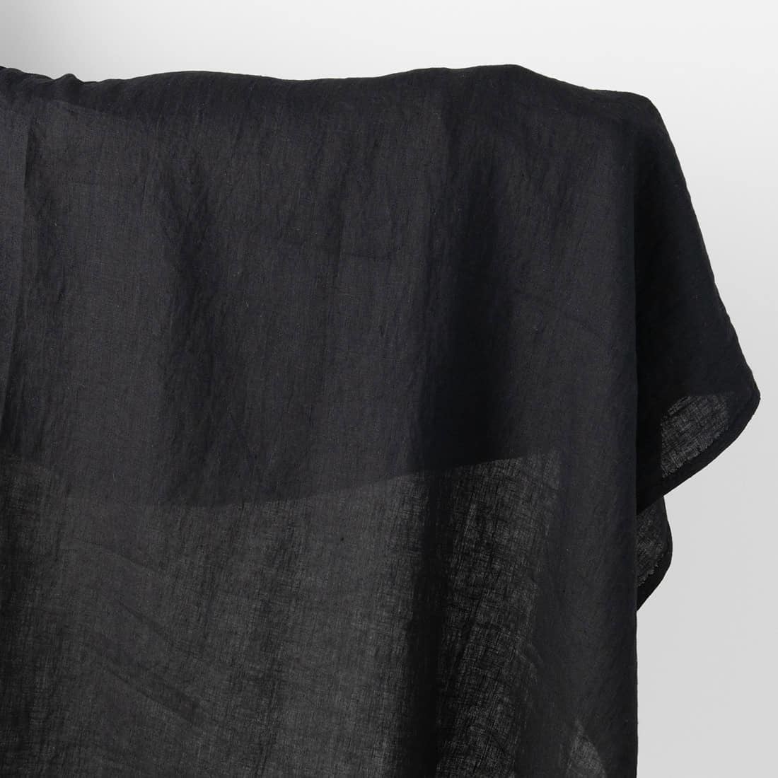 Linen fabric plain black, washed