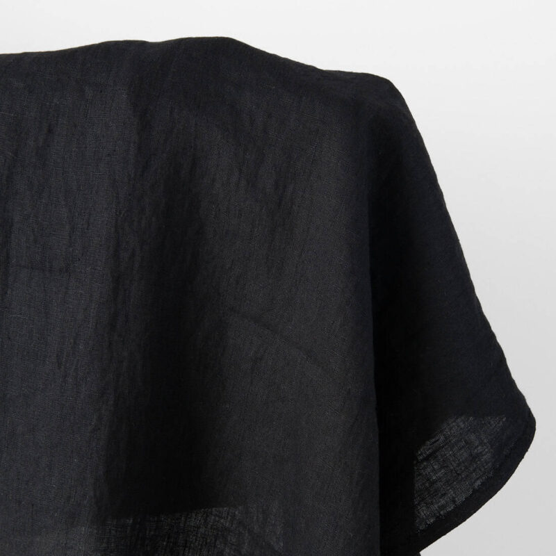 Linen fabric plain black, washed, lightweight