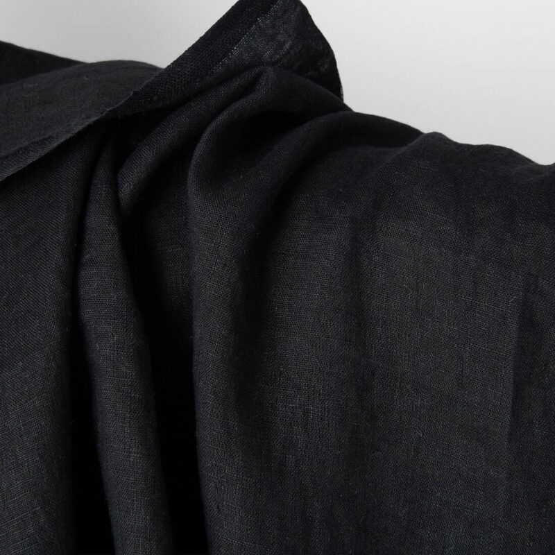 Linen fabric plain black, washed, pure linen