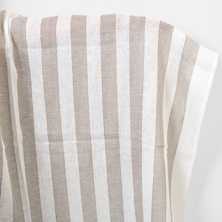 Linen fabric natural and white stripes